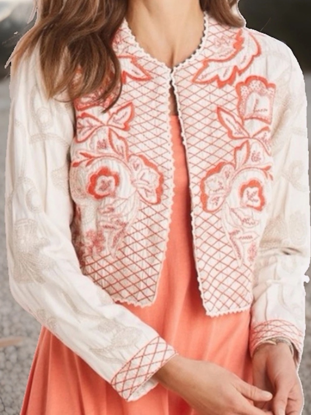 SOFT SURROUNDINGS Blazer Womens 1X-Large Twin Garlands Beaded Cropped Bolero EUC